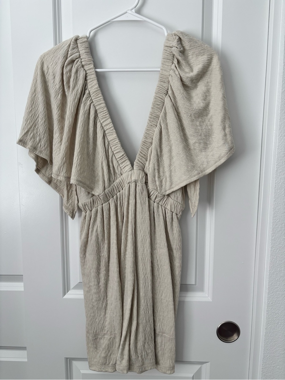 Free People Beige Textured Deep V Dress
